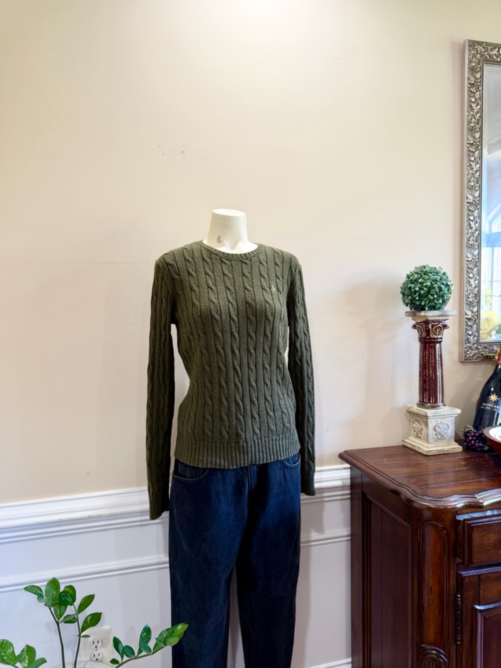 Polo Ralph Lauren Olive Green Cable Knit Sweater